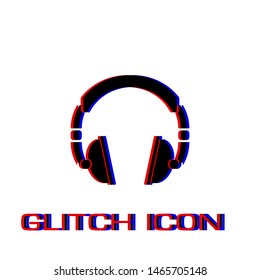 Headphone icon flat. Simple pictogram - Glitch effect. Vector illustration symbol