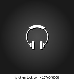 Headphone icon flat. Simple White pictogram on black background with shadow. Vector illustration symbol