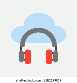 Kopfhörersymbol im flachen Stil über Cloud-Computing, Verwendung für Website-Mobile-App-Präsentation