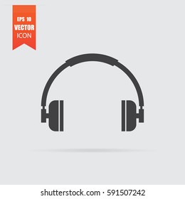 Headphone icon in flat style isolated on grey background. For your design, logo. Vector illustration.