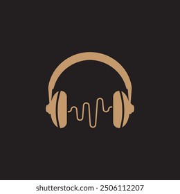 Headphone icon. Headphones with sound wave icon isolated, minimal design. Vector illustration