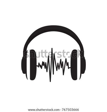 Headphone icon. Headphones with sound wave icon isolated, minimal design. Vector illustration