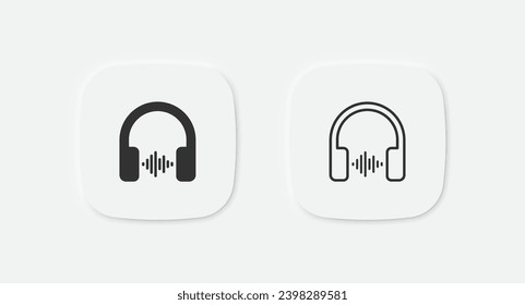 Headphone icon. Headset for listen music symbol. Earphone signs. Audio wave icons. Device for studio. Vector isolated sign.