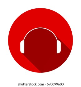 headphone icon Isolated on red background with long shadow