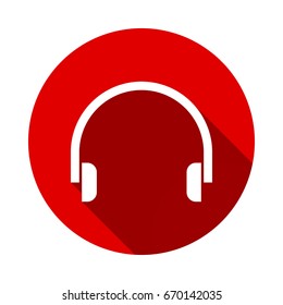headphone icon isolated on red background with long shadow. flat icon
