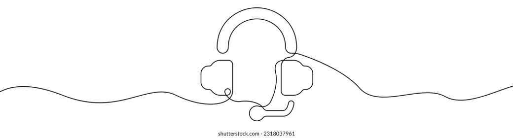 Vector de dibujo continuo de la línea de icono de auriculares. Fondo vectorial de icono de un encabezado de línea. Icono de auriculares para juegos. contorno continuo de un icono de auriculares.