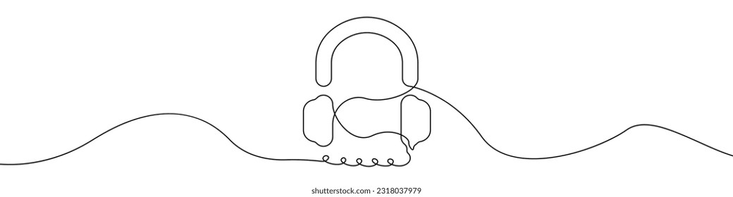 Headphone icon line continuous drawing vector. One line Headset icon vector background. Gaming headphones icon. Continuous outline of a Headphone icon.