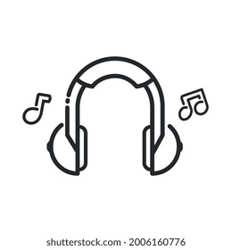 Headphone icon with music notes