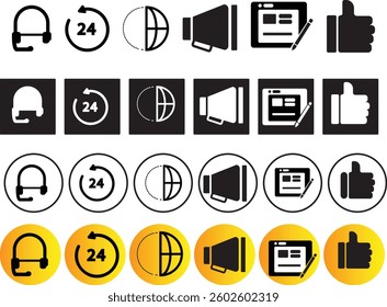 Headphone icon, Music notes icon, Note book icon, Cycle icon