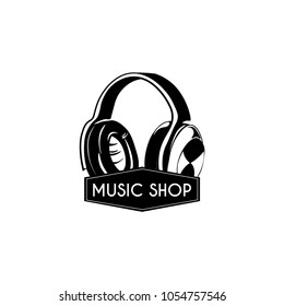 headphone icon. Music shop logo. Music store label. Vector illustration