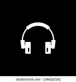 Headphone Icon On Black Background. Black Flat Style Vector Illustration.