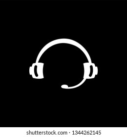Headphone Icon On Black Background. Black Flat Style Vector Illustration.