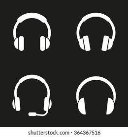Headphone  icon  on black background. Vector illustration.