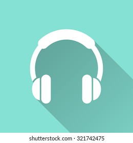 Headphone icon on green background. Vector illustration.