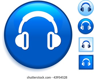 Headphone Icon on Internet Button Original Vector Illustration