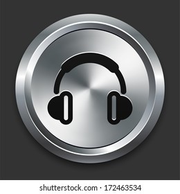 Headphone Icon on Metallic Button Collection