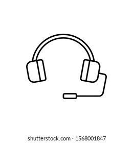 Headphone icon. Outline thin line flat illustration. Isolated on white background. 
