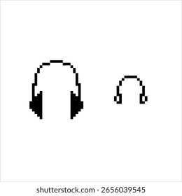 Headphone Icon Pixel Art, Pair Of Small Loudspeaker Drivers Worn On Head Vector Art Illustration, Digital Pixelated Form