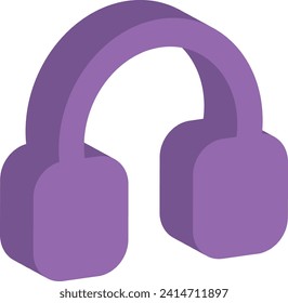 headphone icon, in purple tones, 3d vector, button