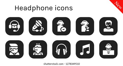  headphone icon set. 10 filled headphone icons. Simple modern icons about  - Headphones, Sing, Operator, Call center, Music, DJ