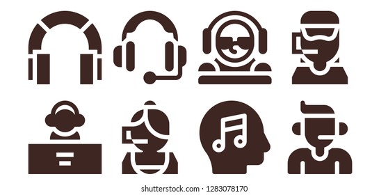  headphone icon set. 8 filled headphone icons. Simple modern icons about  - DJ, Headphones, Call center, Headset, Music