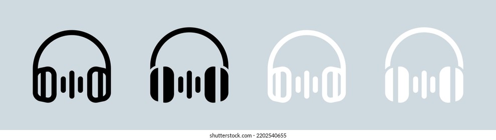 Headphone icon set in black and white. Headset signs vector illustration.