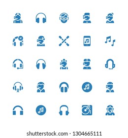 headphone icon set. Collection of 25 filled headphone icons included Call center, DJ, Headphones, Music, Headset, Headphone, Earbuds