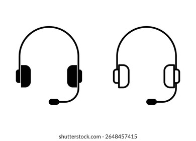 headphone icon set. customer service. customer support. Black feel and line headphones icon vector collection. Set of music headphones icons.