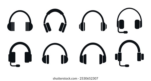 Headphone icon set. Headphone and headset silhouettes collection. Vector illustration