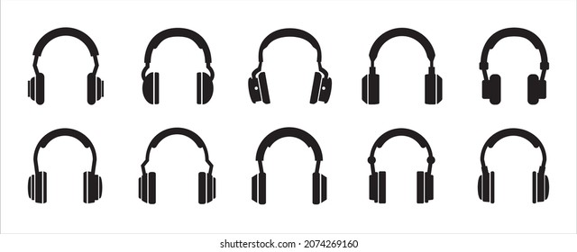 Headphone icon set. Headset vector icons set. Over ear headphone assorted illustration. Symbol of customer service, help and support center and audio music listening.