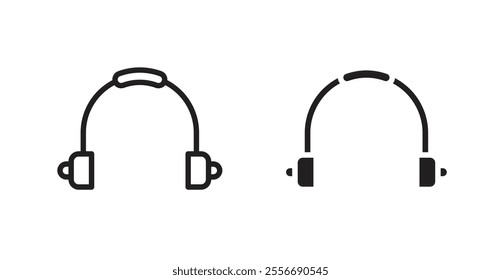 Headphone icon set in Thin line black color.