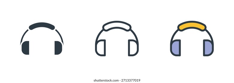 Ilustración vectorial del sistema del icono del auricular. Línea, glifo, símbolo del color aislado en el fondo blanco