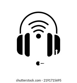 Headphone icon with signal. icon related to electronic, technology, smart device. Glyph icon style, solid. Simple design editable
