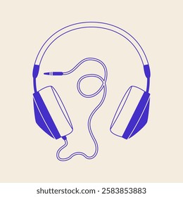 Headphone icon. Simple retro headphones, doodle monochrome earphone symbol, old school music accessory, minimalistic drawing flat style. Vector isolated illustration