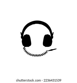 Headphone icon. Simple style company support service poster background symbol. Headphone brand logo design element. Headphone t-shirt printing. vector for sticker.