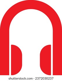 Headphone icon symbol. Vector illustration on a red colour.