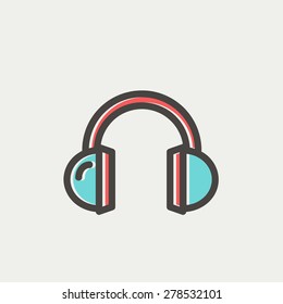 Headphone icon thin line for web and mobile, modern minimalistic flat design. Vector icon with dark grey outline and offset colour on light grey background.