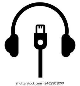 
Icono de auriculares con cable usb tipo c. últimos auriculares. Ilustración vectorial. Señales y símbolos. blanco y negro