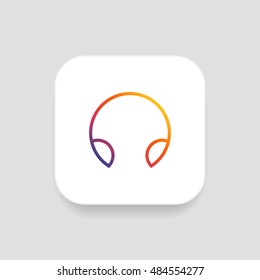Headphone icon vector, clip art. Also useful as logo, square app icon, web UI element, symbol, graphic image, silhouette and illustration.