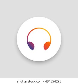 Headphone icon vector, clip art. Also useful as logo, circle app icon, web UI element, symbol, graphic image, silhouette and illustration.