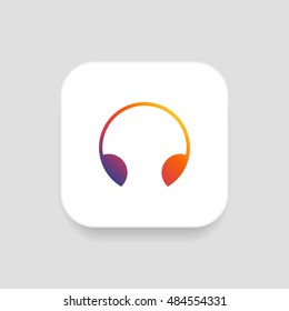 Headphone icon vector, clip art. Also useful as logo, square app icon, web UI element, symbol, graphic image, silhouette and illustration.