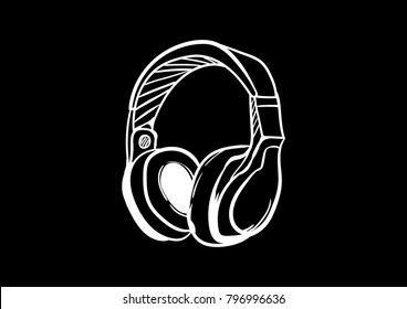 headphone icon vector doodle flat black 