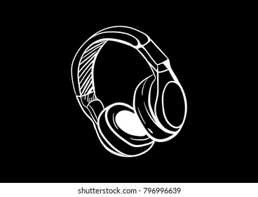 headphone icon vector doodle flat black 