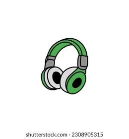 icono de auriculares vector color verde con fondo blanco para el afiche de concierto de música, icono de auriculares lindo y único