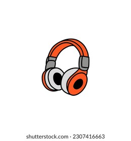 headphone icon vector orange color on white background for music poster, headphone illustration icon for music web, cute and unique headphone icon 