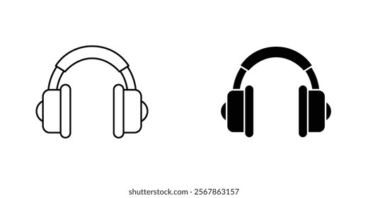 Headphone icons collection in Filled flat and thin line style.