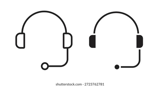 Ícones de fones de ouvido preenchidos, linha fina, contorno e traçados