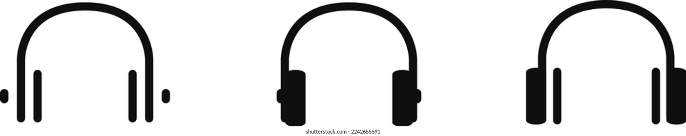 Headphone icons, Flat illustration, Minimal Black icons on white background