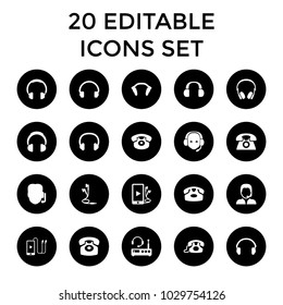 Headphone icons. set of 20 editable filled headphone icons such as desk phone, support, headphones, headset. best quality headphone elements in trendy style.