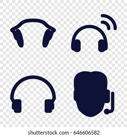 Headphone icons set. set of 4 headphone filled icons such as headset, earphones